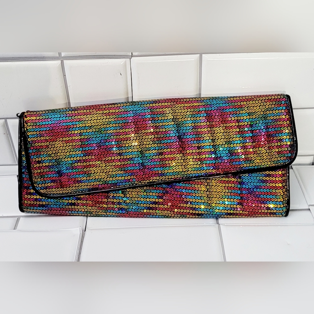 Aldo Rainbow Sequin Envelope Clutch Then Magnetic Closure Medium Size Internal Z